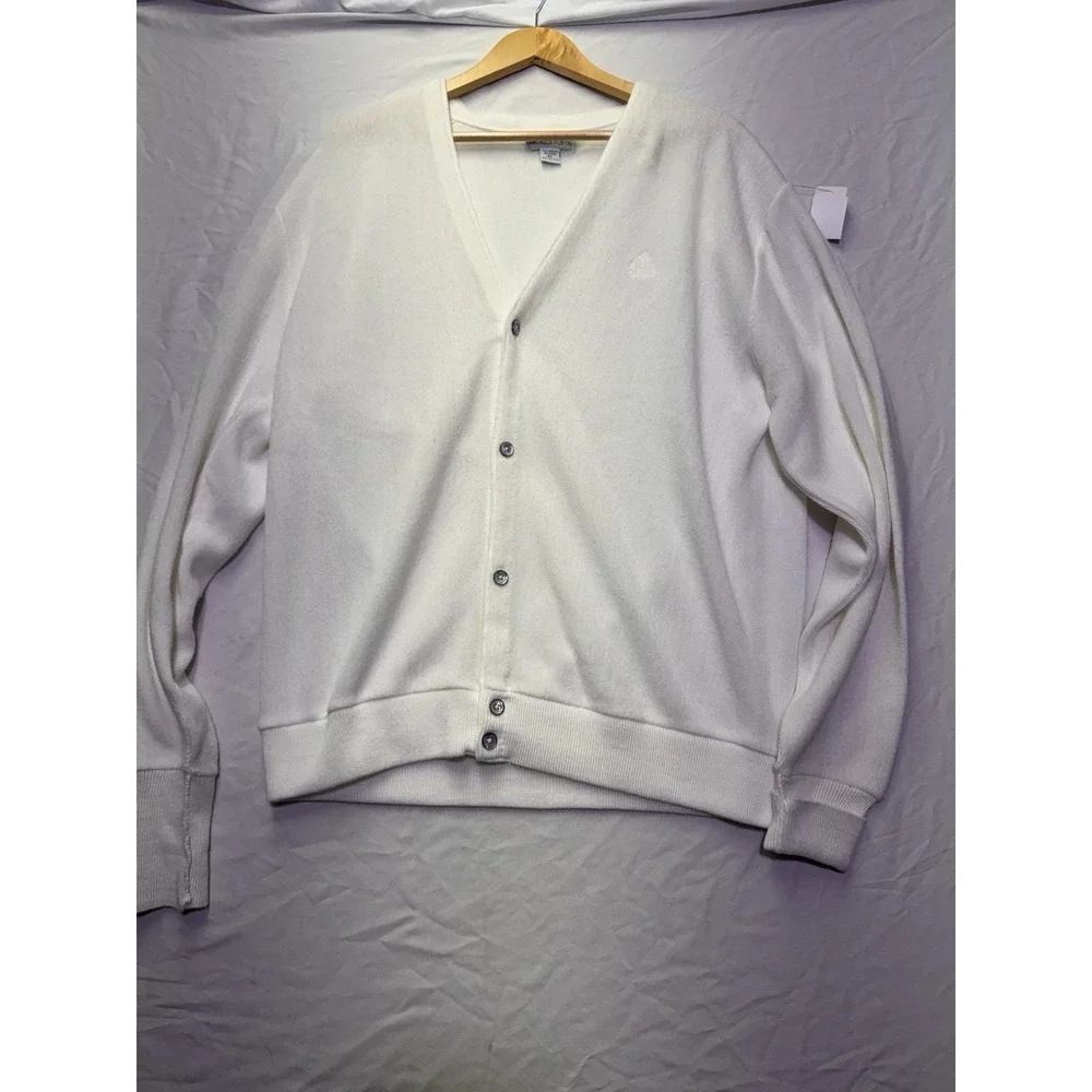 Vintage Izod Sweater Mens Extra Large Cardigan USA 80s 90s Knit Button Preppy Wh